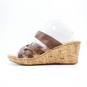 Bjorndal Diallo Brown Metallic Leather Strappy 3" Cork Wedge Sandals - 9.5